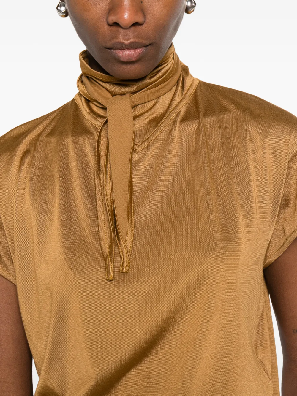 LEMAIRE T-shirt met gestrikte hals en korte mouwen Bruin