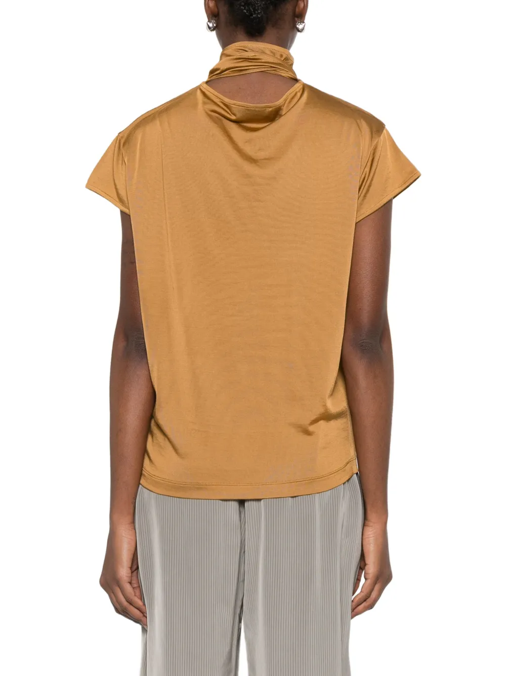 LEMAIRE T-shirt met gestrikte hals en korte mouwen Bruin