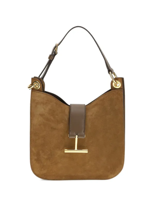 Tom Ford Buckle Smooth Calf Suede Shoulder Bag in Brown