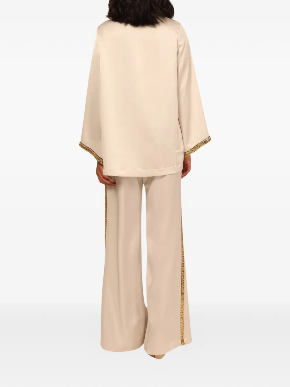 Baruni Samar blouse en broek set met flared mouwen Beige