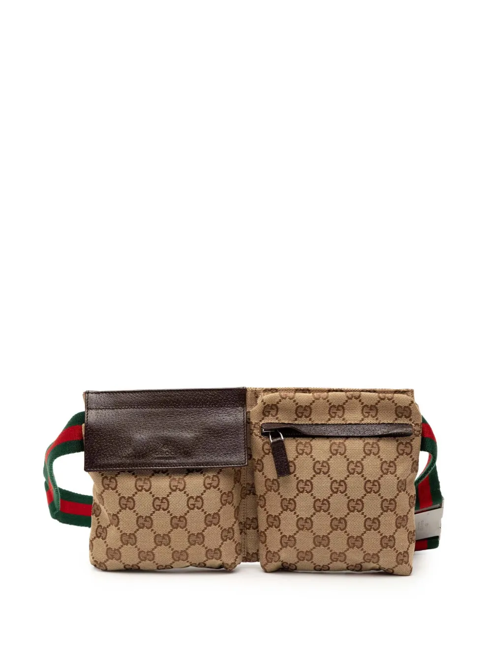 Gucci Pre-Owned 2000-2015 GG Canvas Web Double Pocket belt bag - Marrone