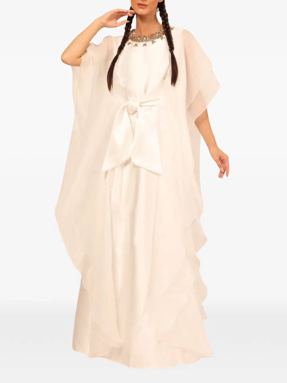  Baruni Almas Embellished Tie Maxi Dress - White 