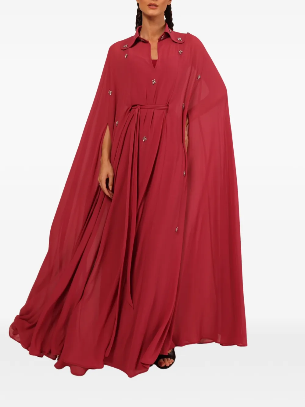 Baruni Yara verfraaide maxi-jurk met kraag Rood
