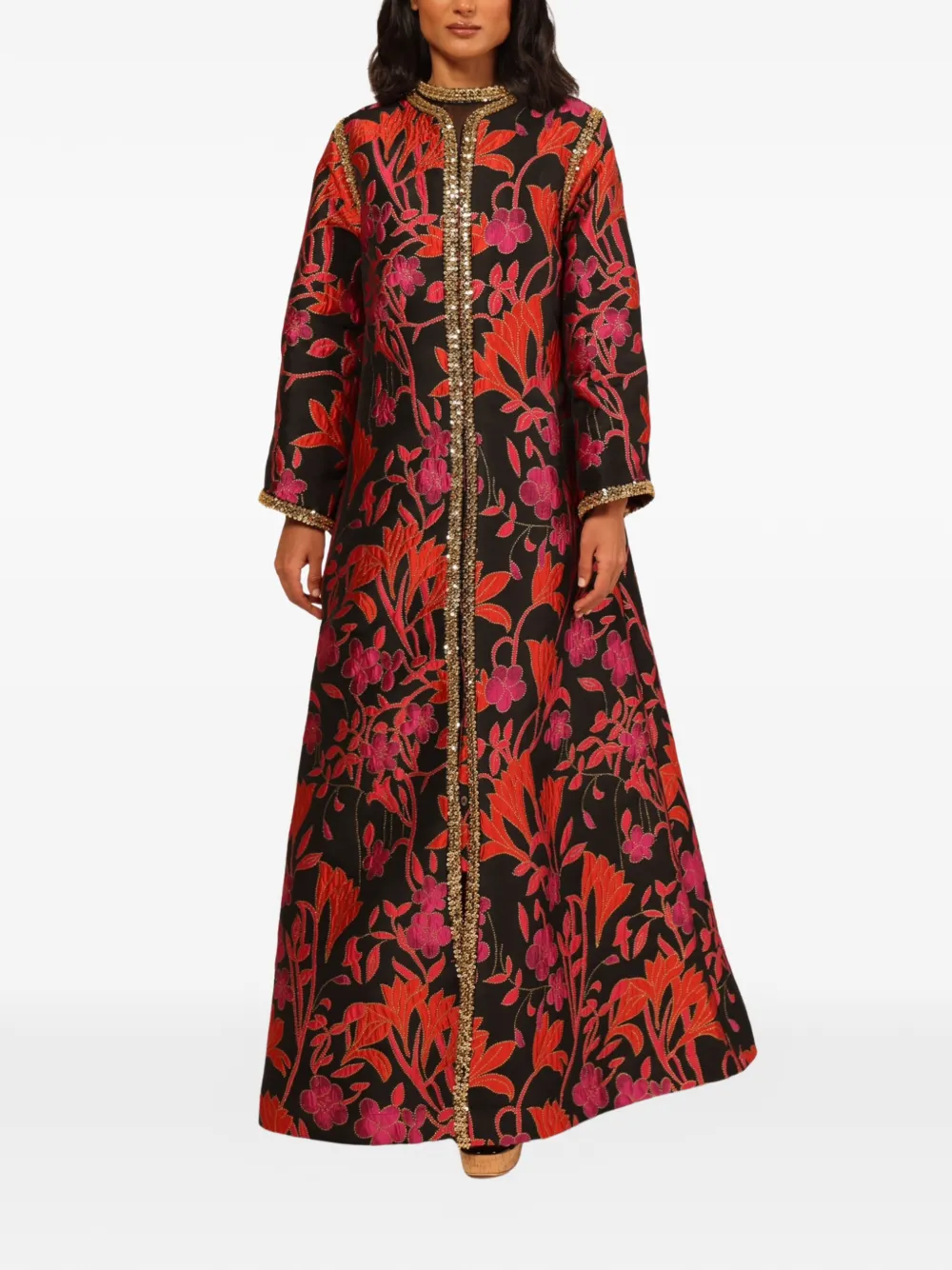  Baruni Aziza Abaya Floral Coat - Black 