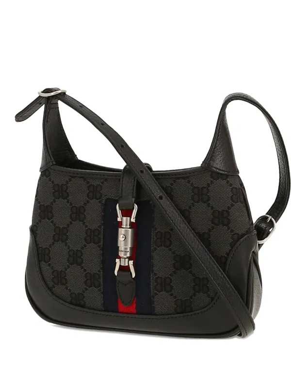 Gucci Pre-owned 2020s X Balenciaga Jackie Logo Shoulder Bag in Black