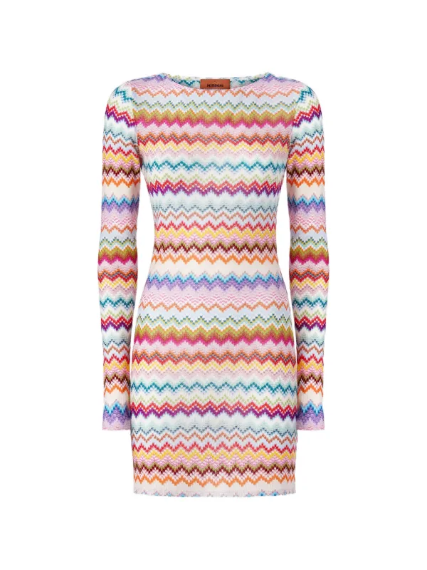 Missoni Pixelated Zigzag Mini Dress in White