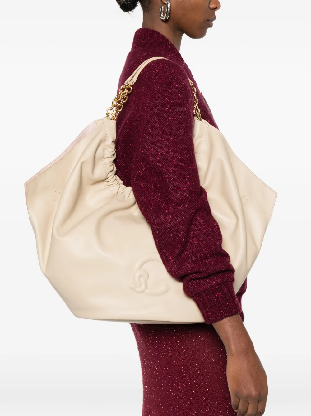  Coccinelle Debossed Chain Shoulder Bag - Neutrals 