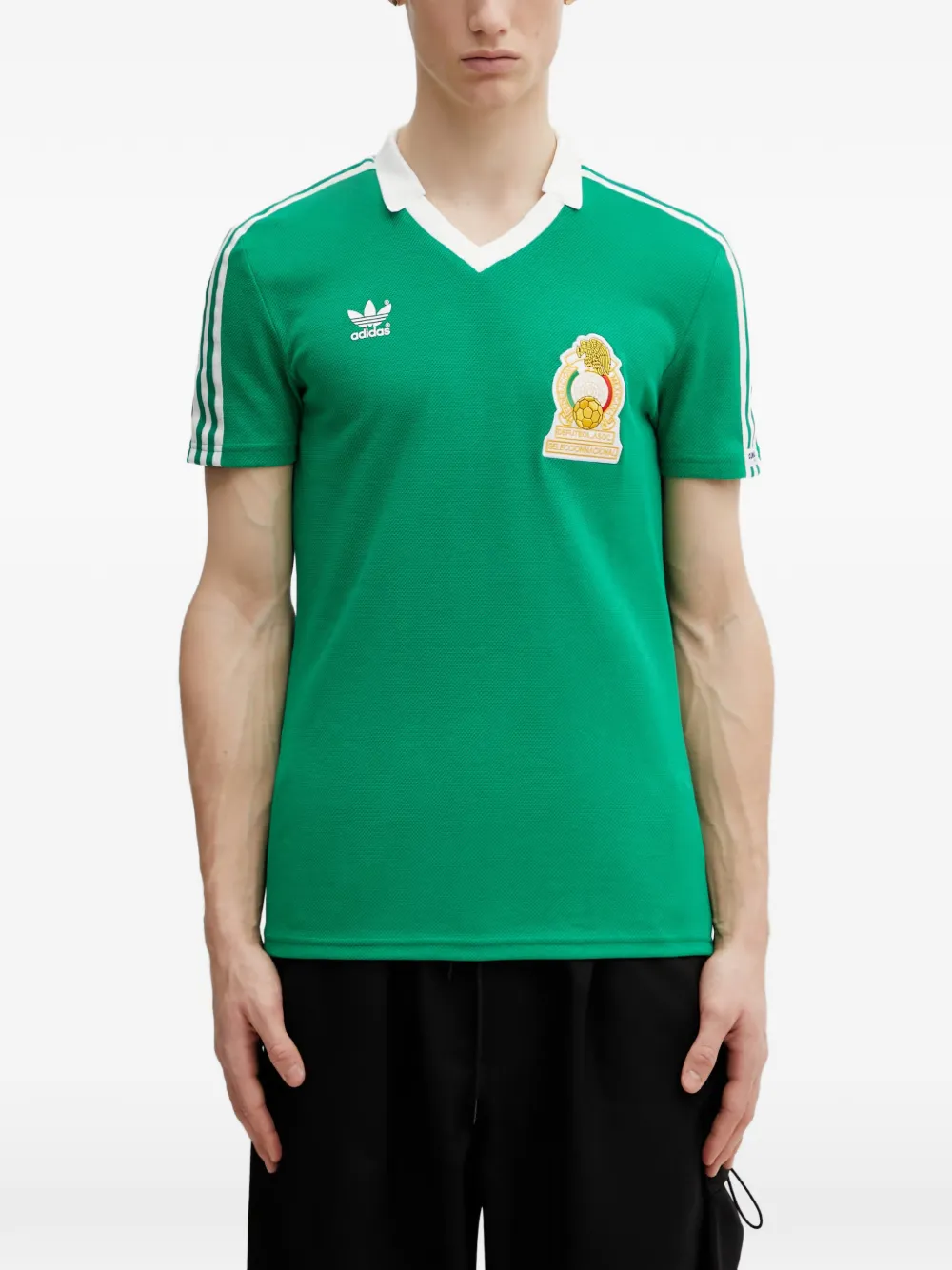 adidas V-neck striped T-shirt - Verde