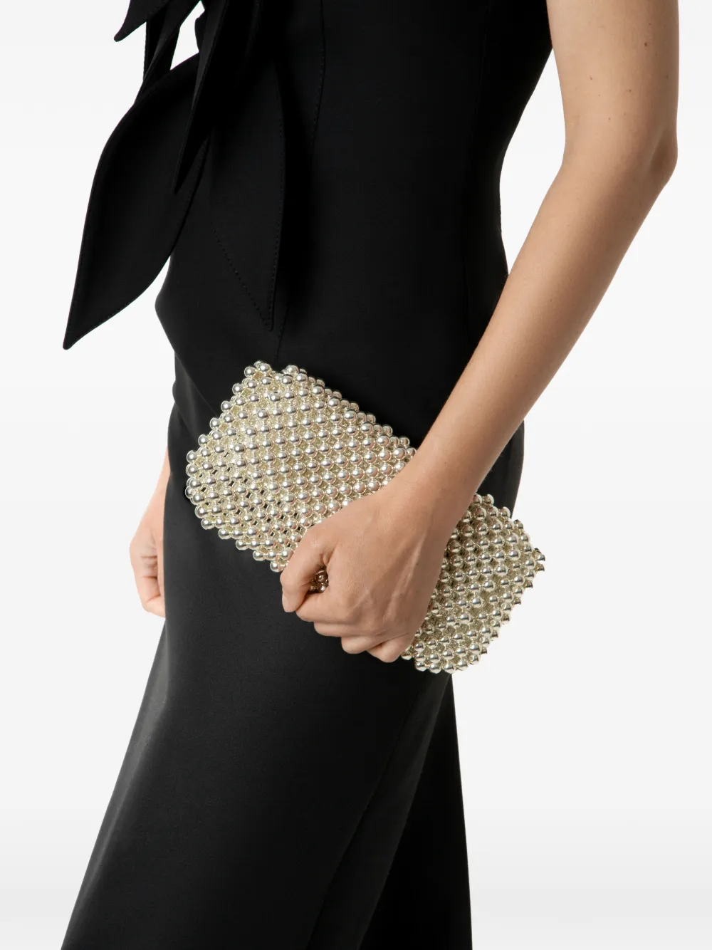 0711 Clover clutch met kralen Zilver
