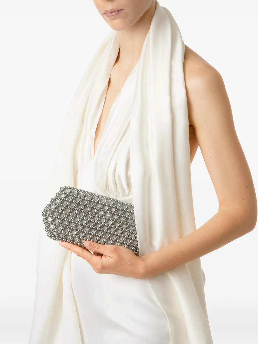 0711 Lizzie clutch met kralen Zilver