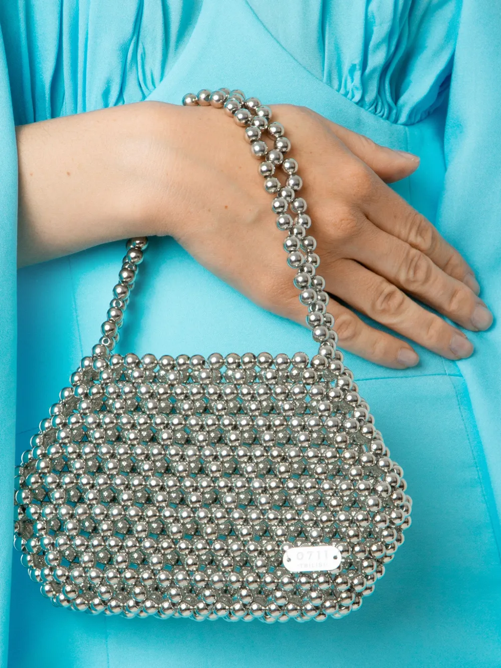 0711 Ella mini-clutch met kralen Zilver