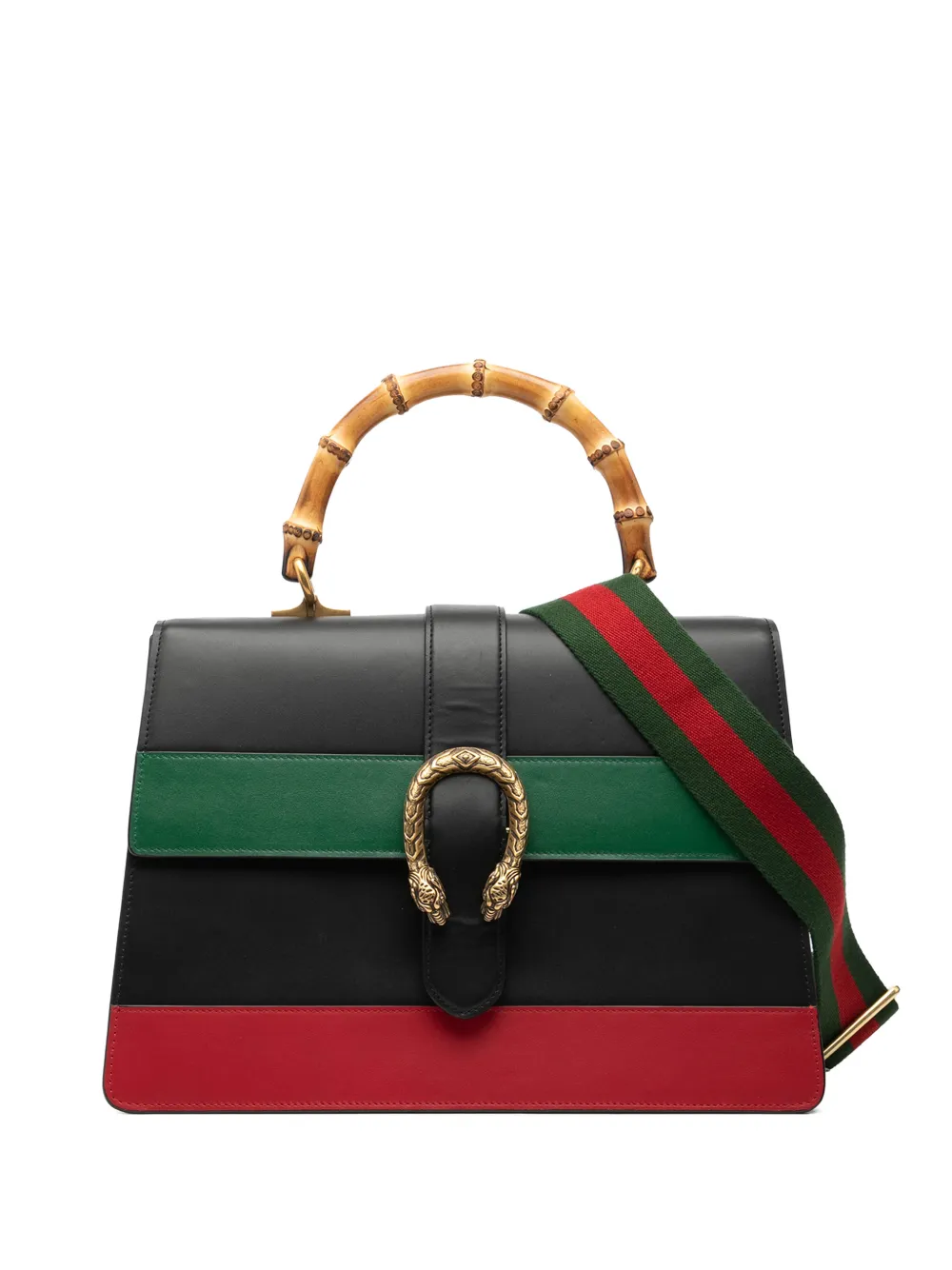 Gucci Pre-Owned Borsa a tracolla Dionysus grande in pelle e bambù con decorazione Web 2016-2026 - Nero