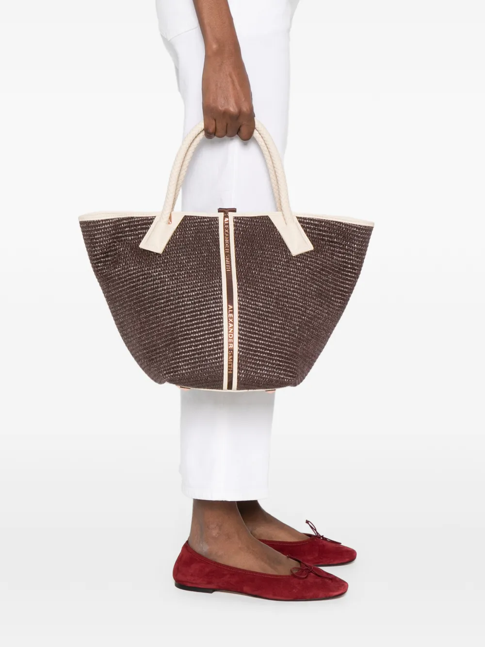 Large Lauren Braided-Handle Tote Bag