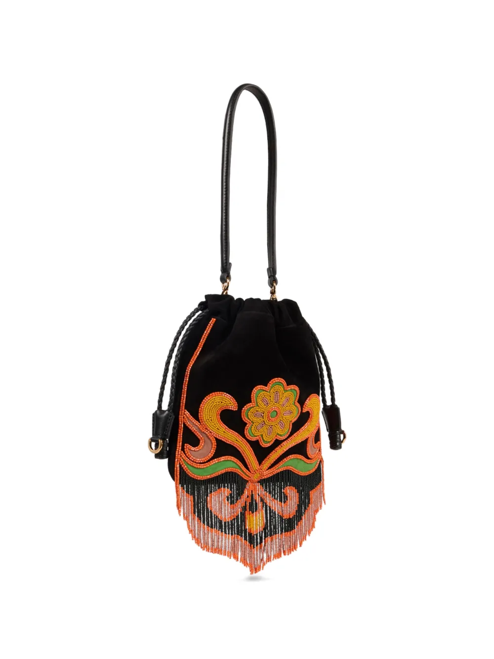 ETRO Kleine suède Kalispera tas met kralen en franjes Zwart