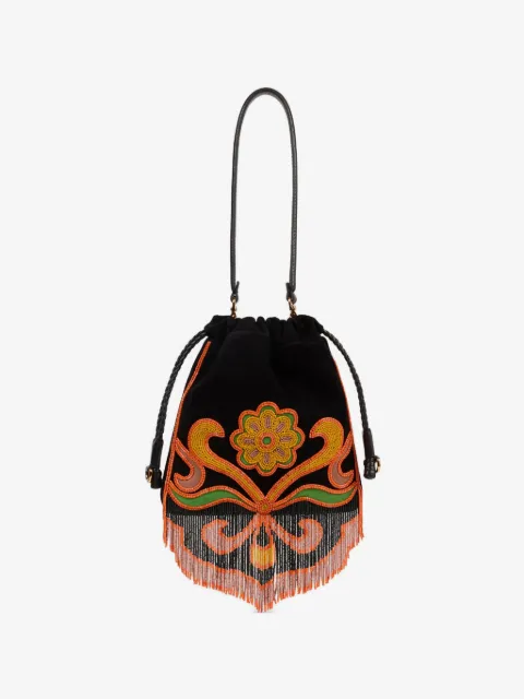 ETRO Bolsa Kalispera pequena de camurça com contas e franjas