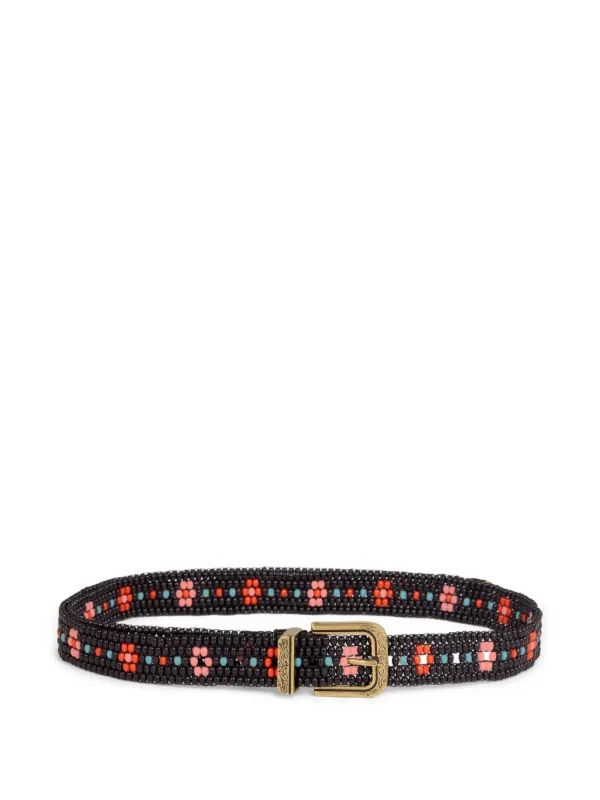 Etro Belt with Beads and Floral Motif in Black