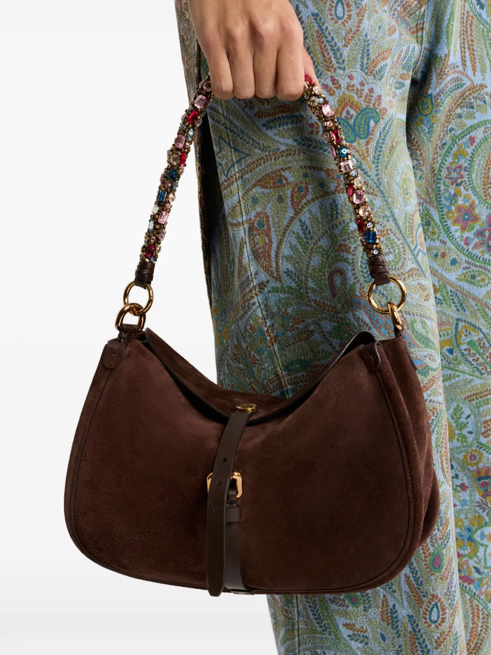 ETRO Tas met handgreep van stras Bruin