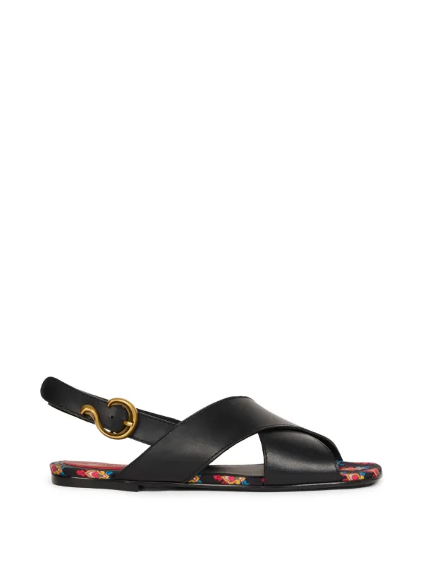 Etro Low Leather Sandals with Crossover Detail in Black