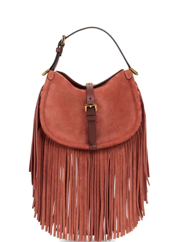 Etro Small Suede Pony Bag with Fringes in Red