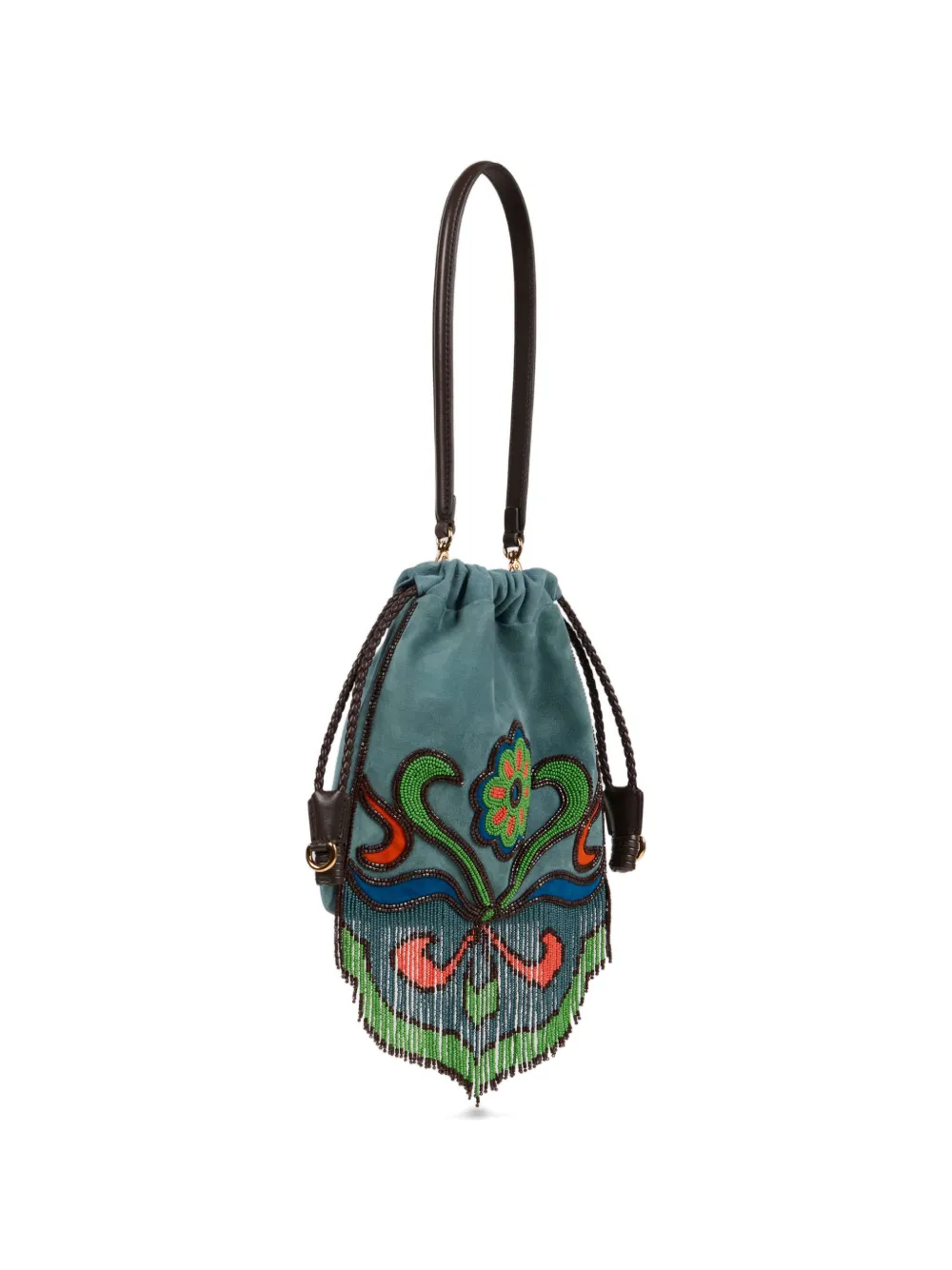 ETRO Kleine Kalispera suède tas met kralen en franje Blauw