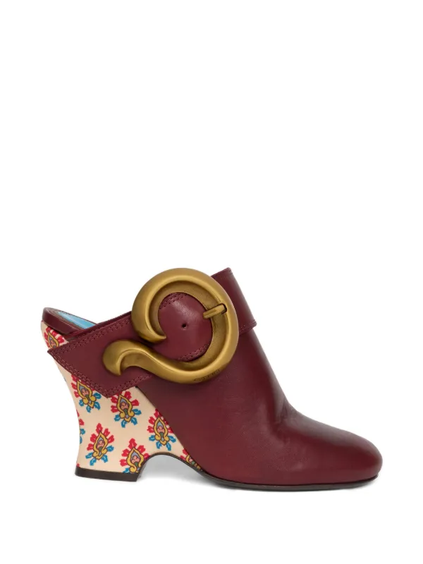 Etro Leather Mules with Wedge and Paisley Buckle in Red