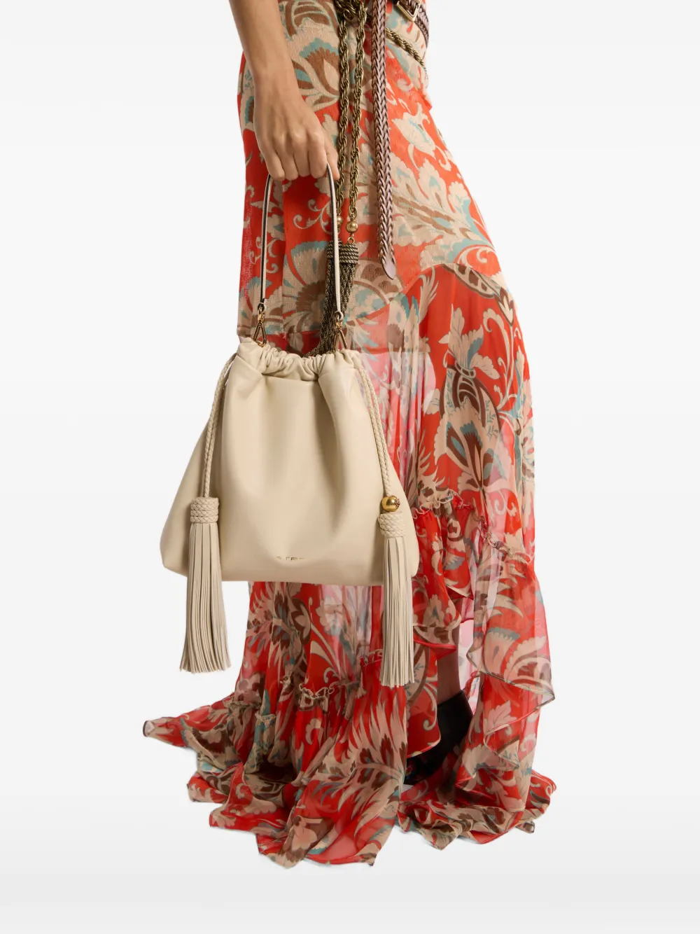 ETRO Medium Kalispera leren tas met kwastjes Beige