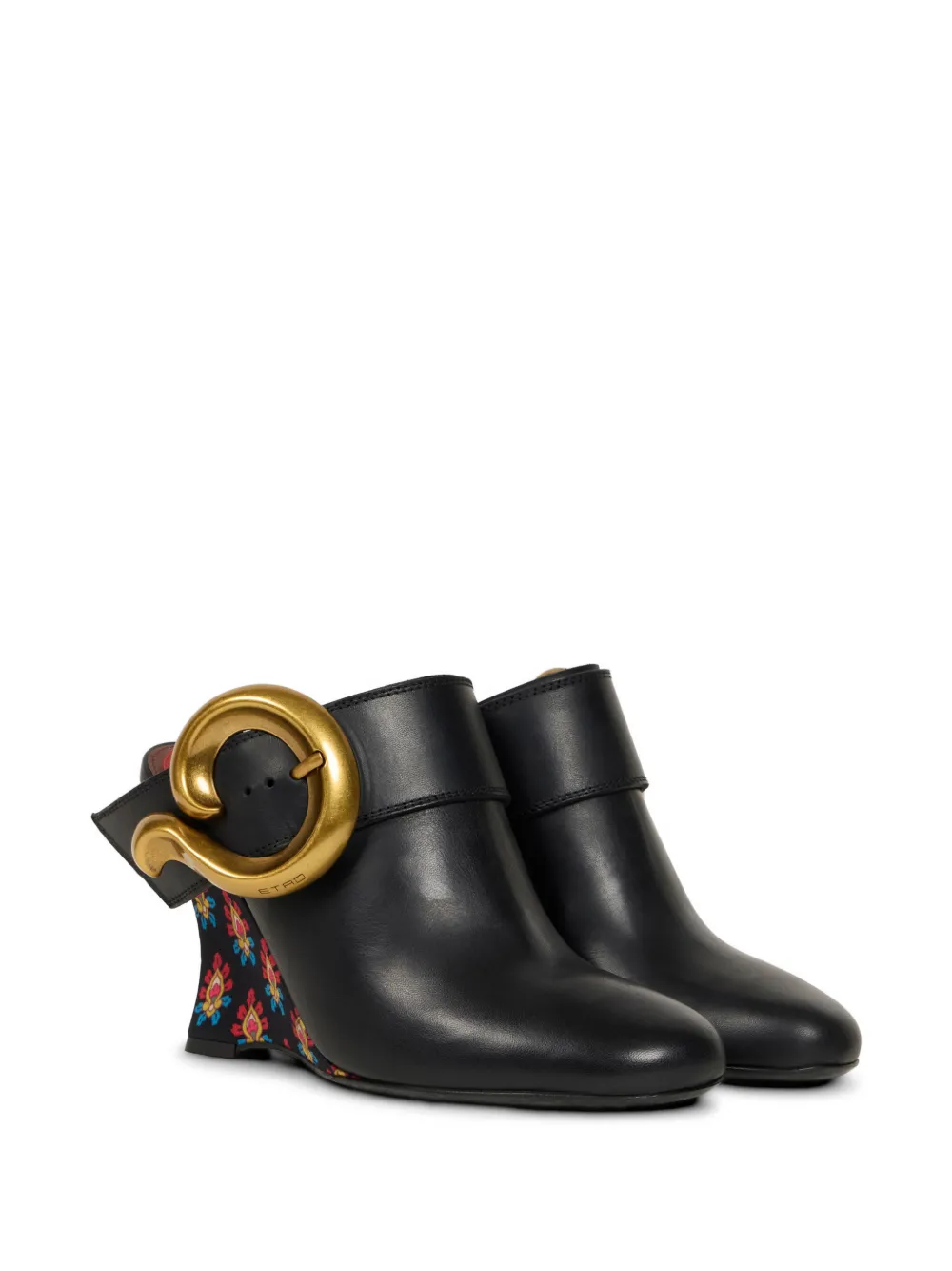 ETRO paisley buckle wedge mules Zwart