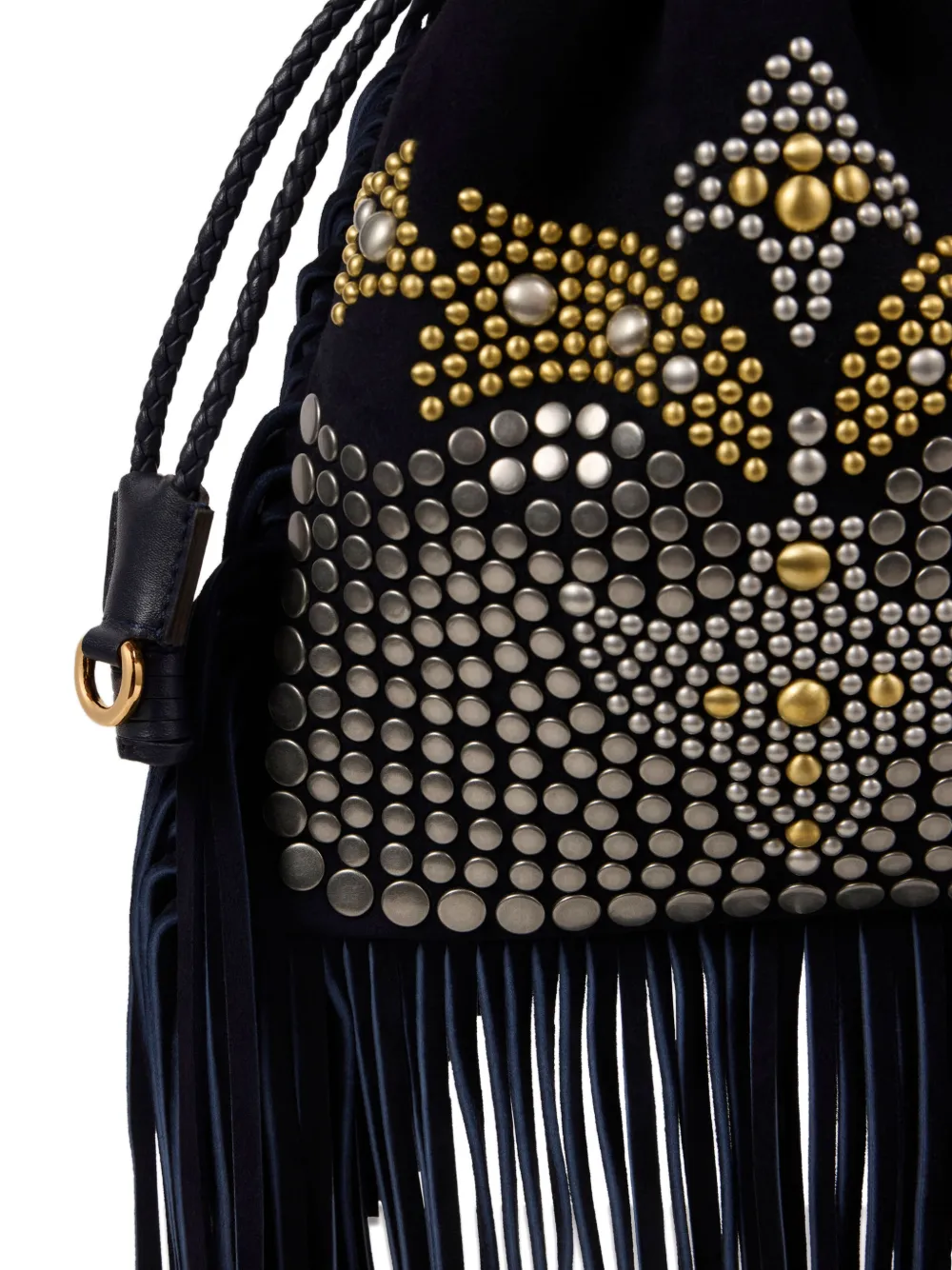 ETRO Kalispera kleine bucket-tas met franje en studs Blauw
