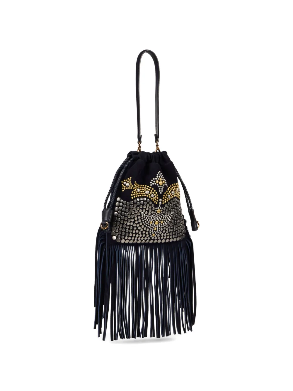 ETRO Kalispera kleine bucket-tas met franje en studs Blauw