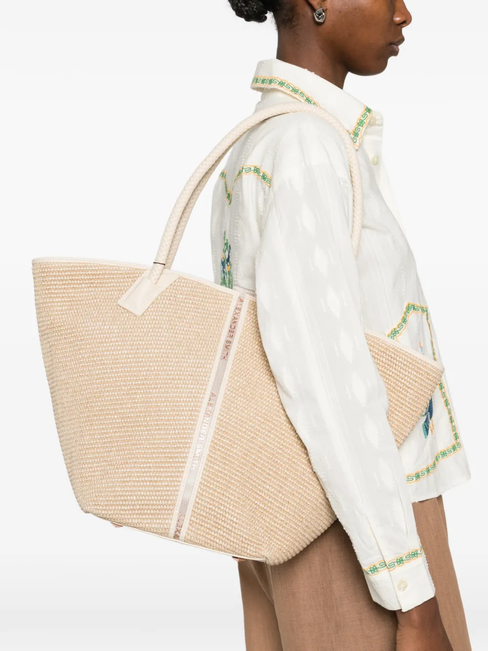  Alexander Smith Large Lauren Braided Tote Bag - Neutrals 