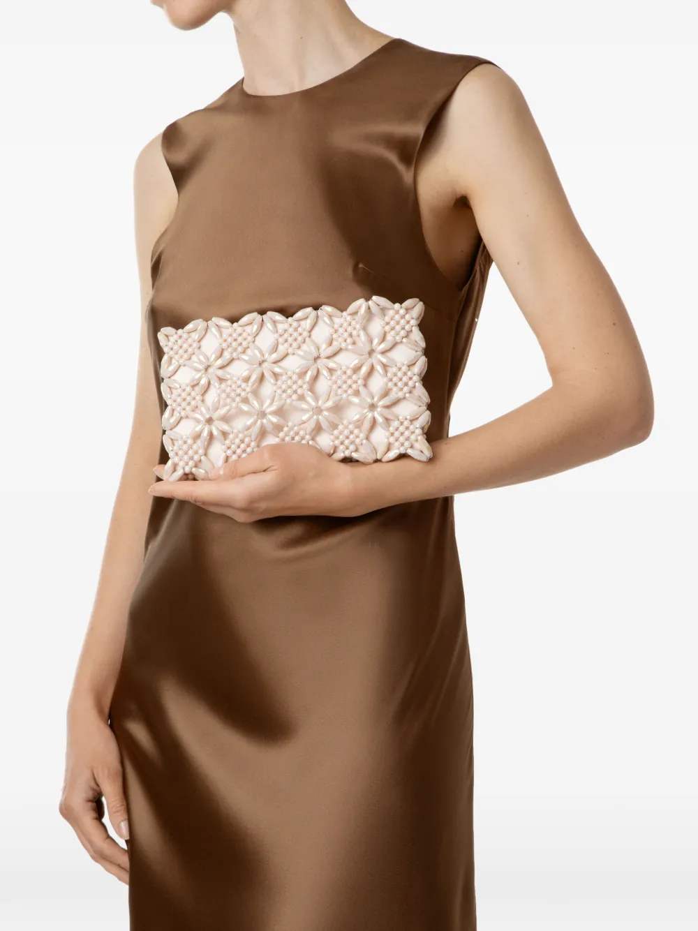 0711 Rhea clutch met kralen Beige