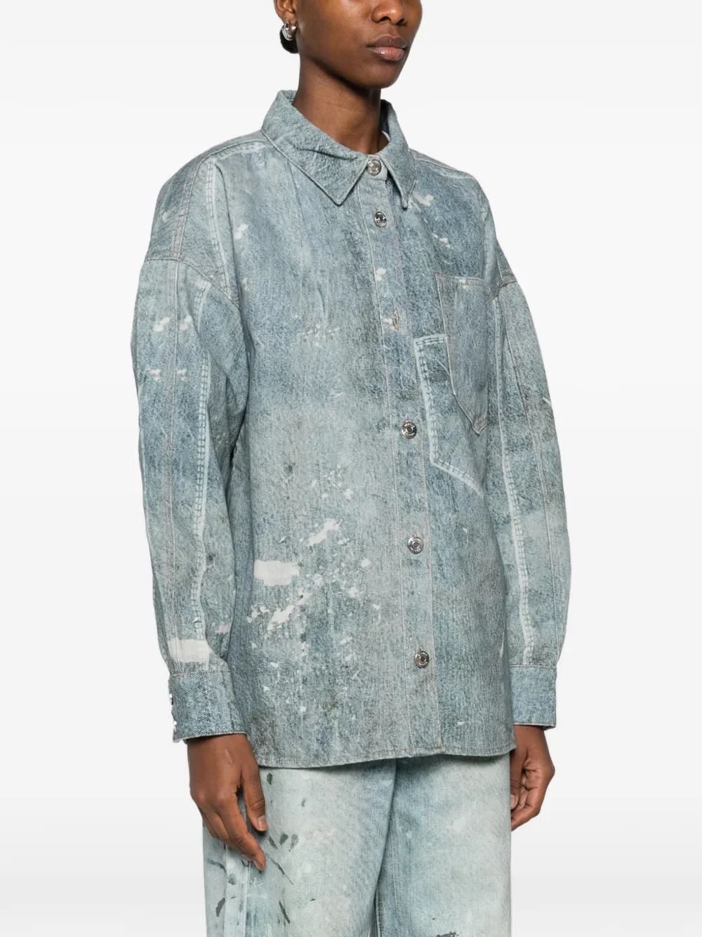  Gestuz Camisa Con Bolsillo Estampado - Azul 