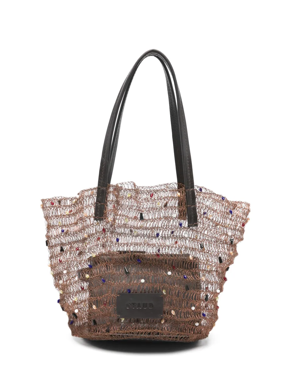 STAUD Jewel beaded tote bag - Marrone