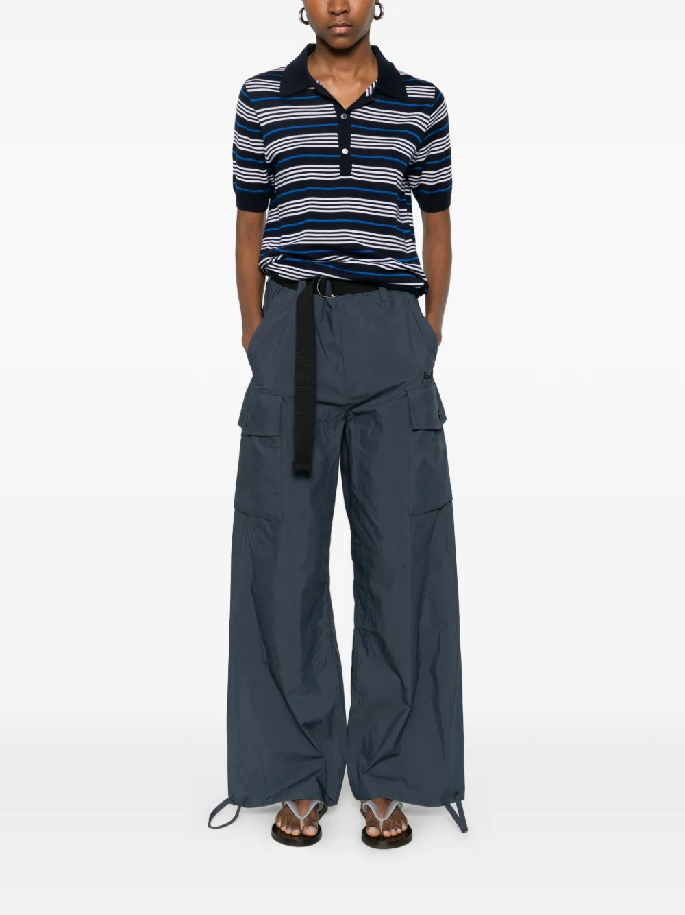  P.a.r.o.s.h. Striped Buttoned Polo Shirts - Blue 