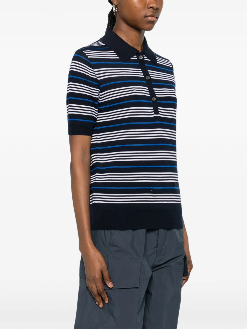  P.a.r.o.s.h. Striped Buttoned Polo Shirts - Blue 
