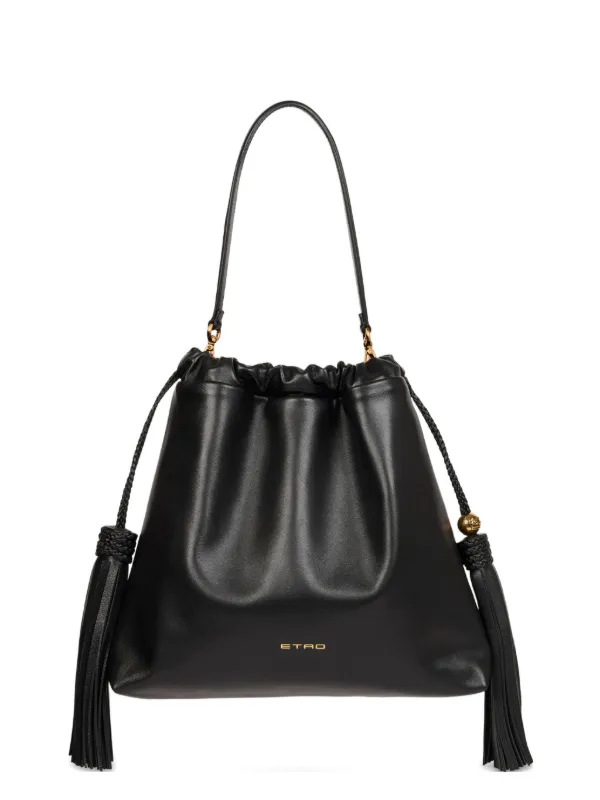 Etro Medium Leather Kalispera Bag with Tassels in Black