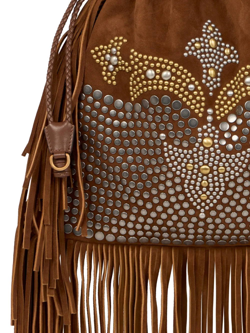 ETRO Kalispera medium shopper met studs en franje Bruin