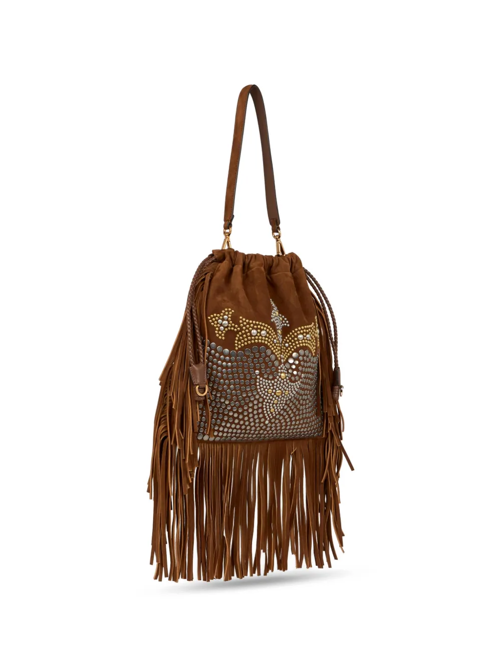 ETRO Kalispera medium shopper met studs en franje Bruin