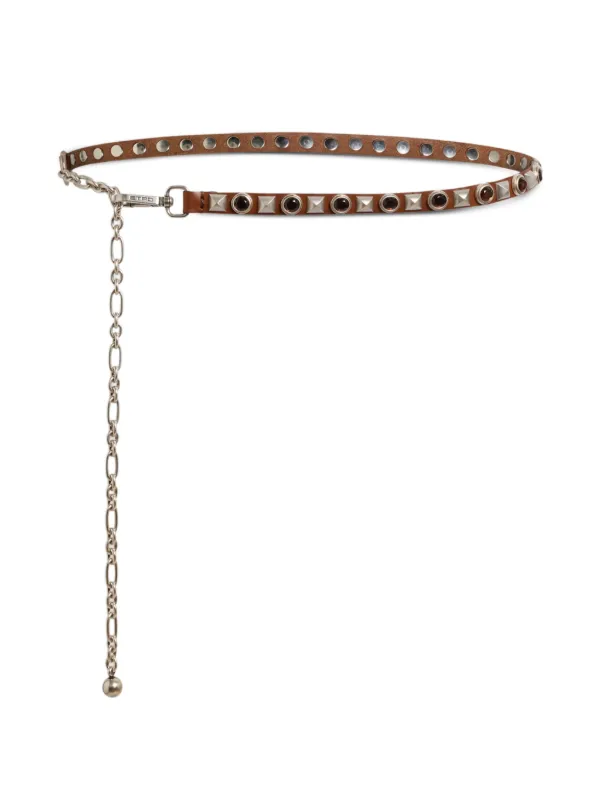 Etro Studded Leather Belt in Brown