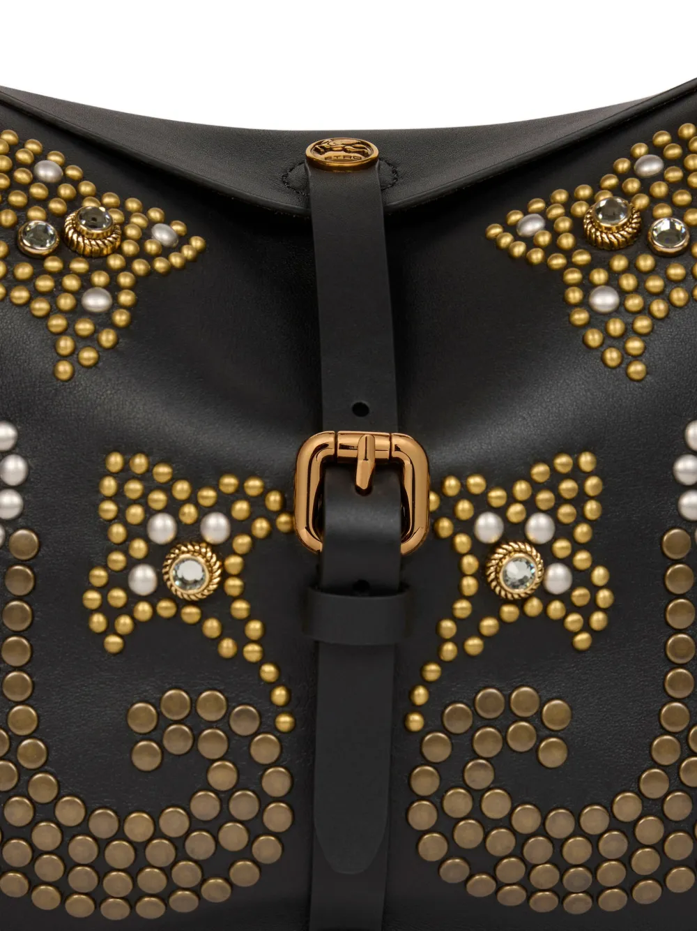 ETRO Medium Pony leren tas met paisley-print en studs Zwart