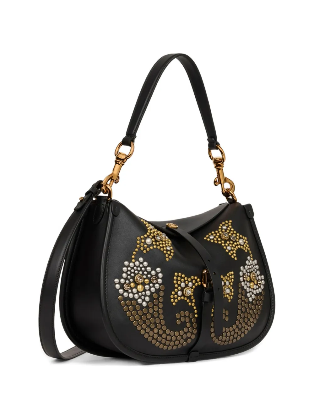ETRO Medium Pony leren tas met paisley-print en studs Zwart