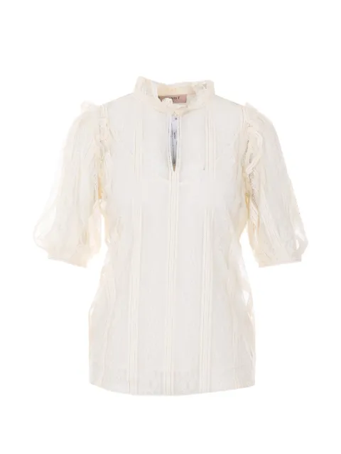 TWINSET blusa de encaje con cuello de tortuga