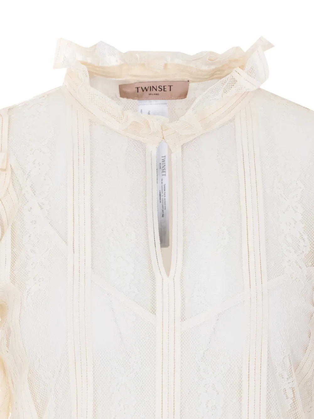 TWINSET Blouse met hoge hals en kant Beige