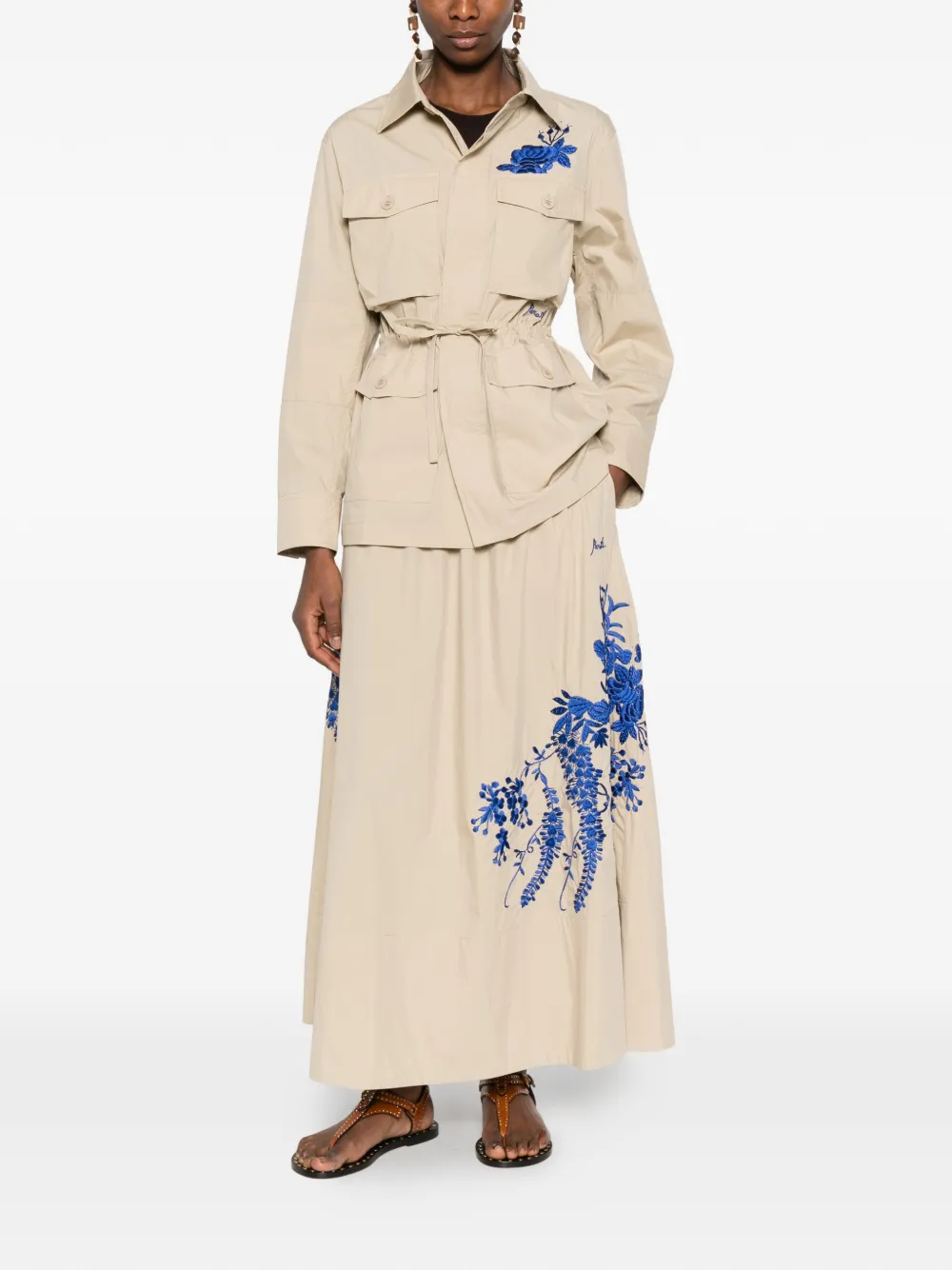  P.a.r.o.s.h. Floral-embroidered Maxi Skirt - Neutrals 
