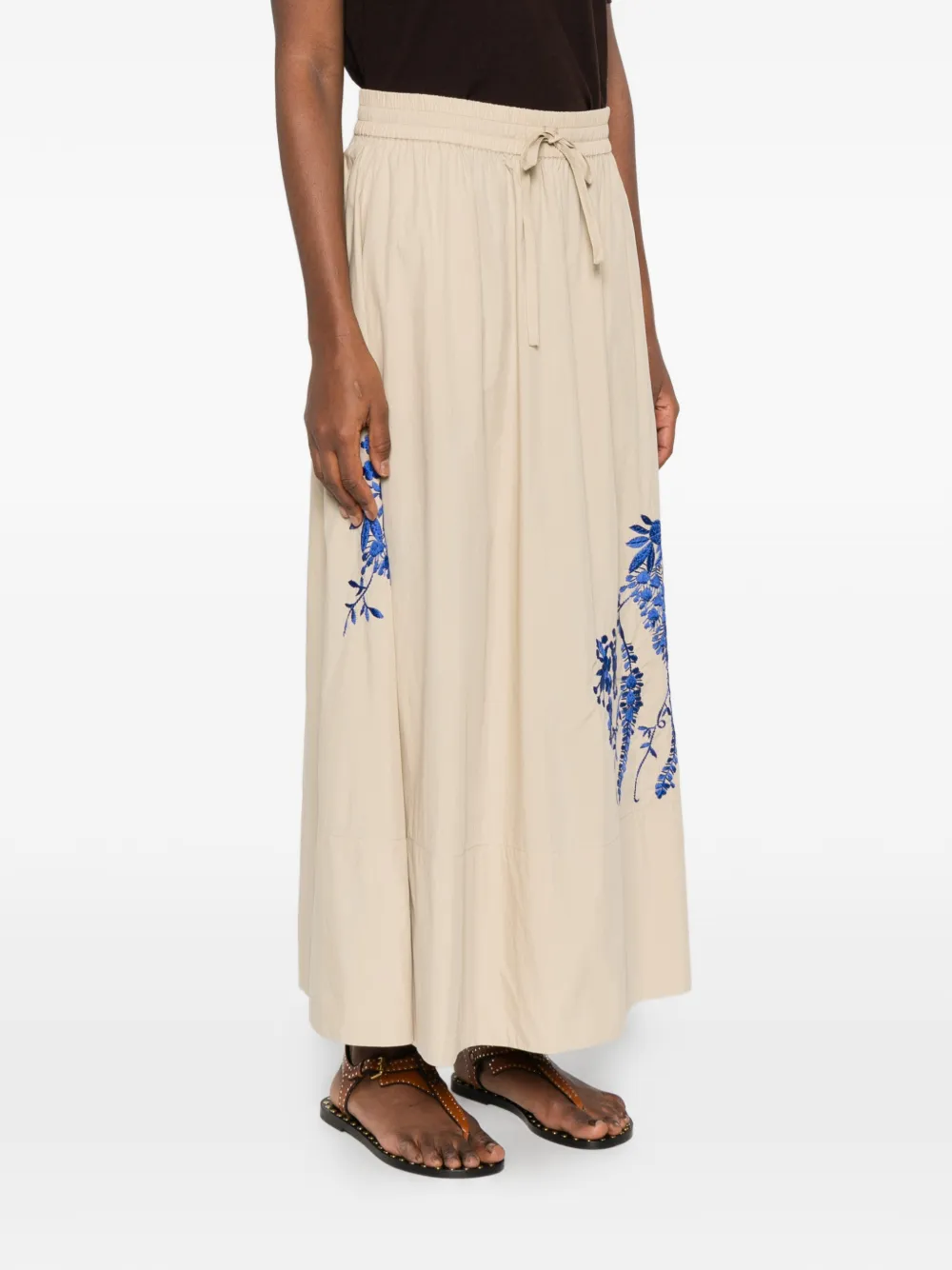 P.a.r.o.s.h. Floral-embroidered Maxi Skirt - Neutrals 