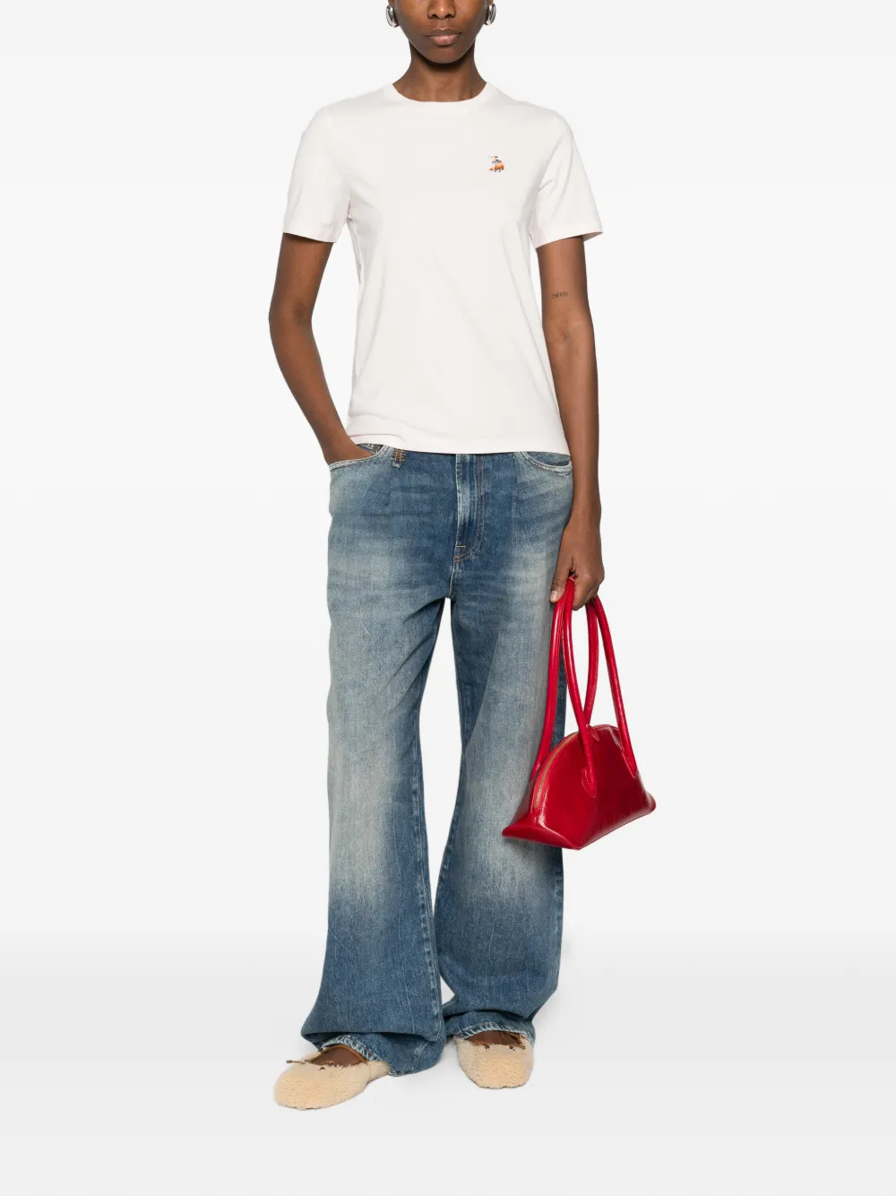 Maison Kitsuné T-shirt met borduurwerk Roze