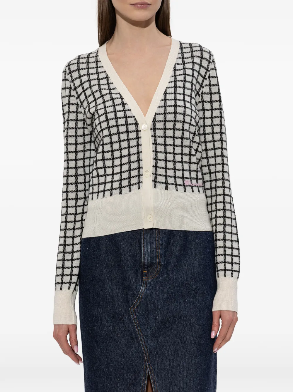  Marni Checked V-neck Cardigan - Neutrals 