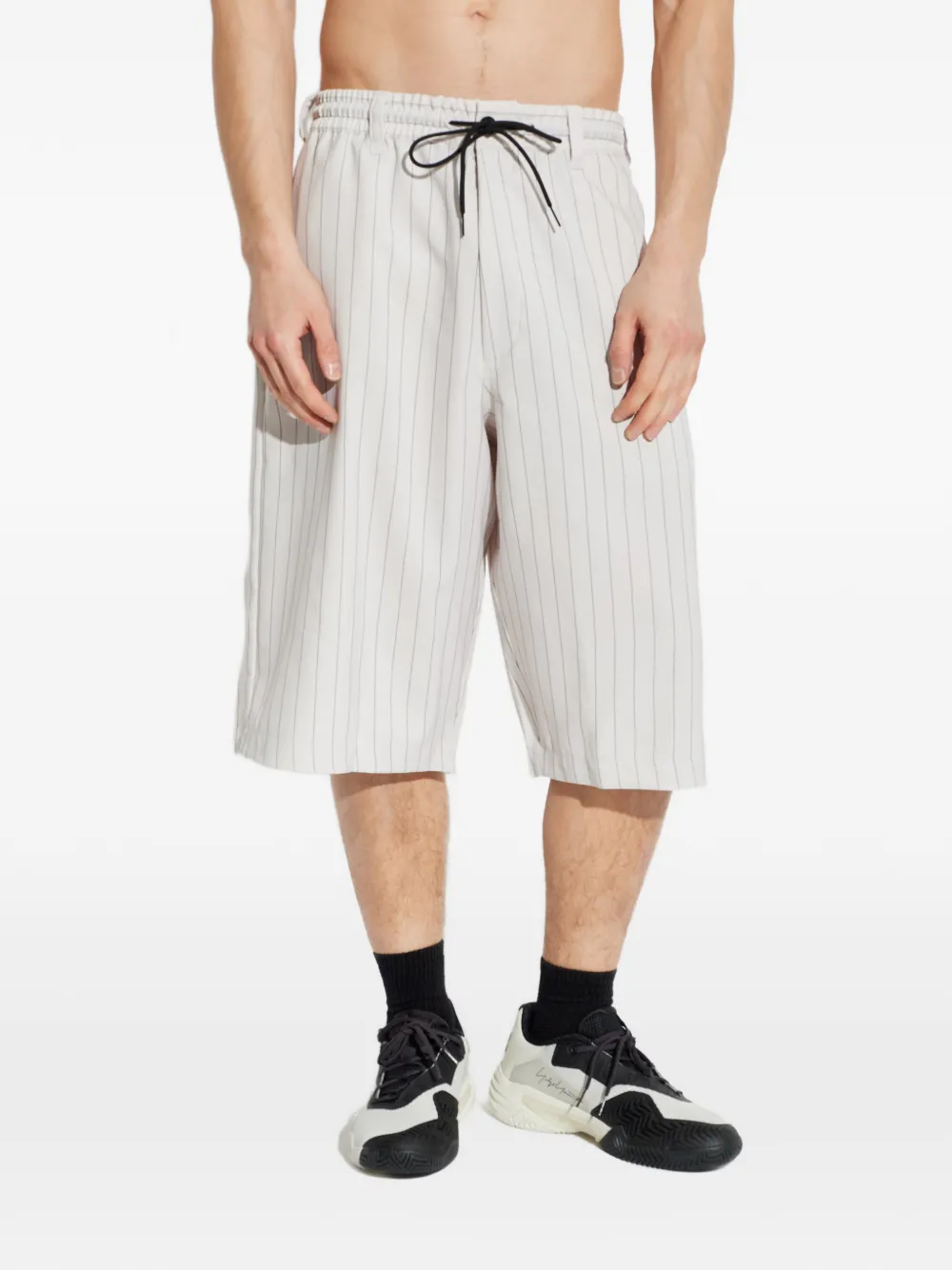  Y-3 Pinstripe Drawstring Shorts - Neutrals 