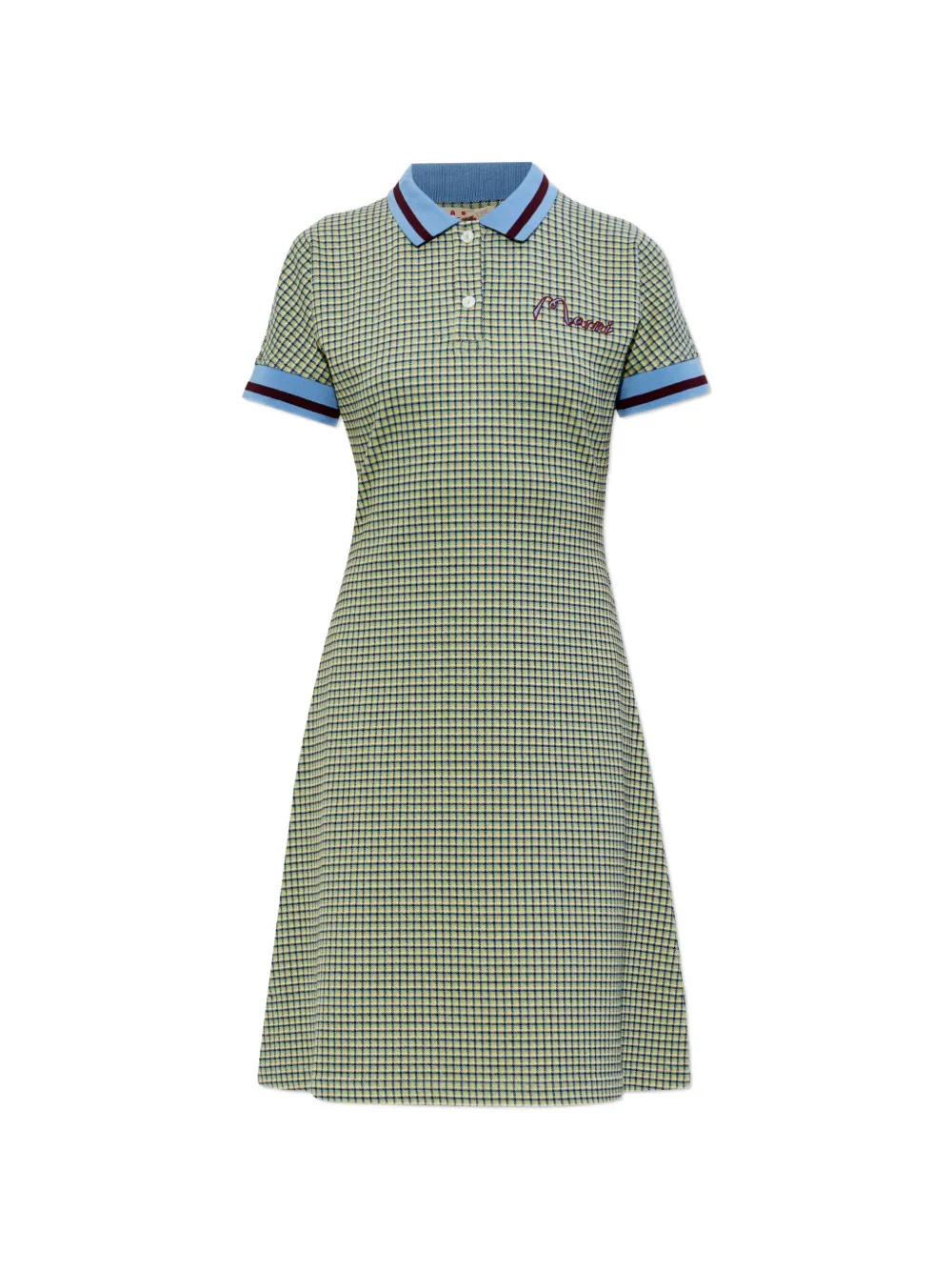 Marni check polo-collar mini dress - Verde