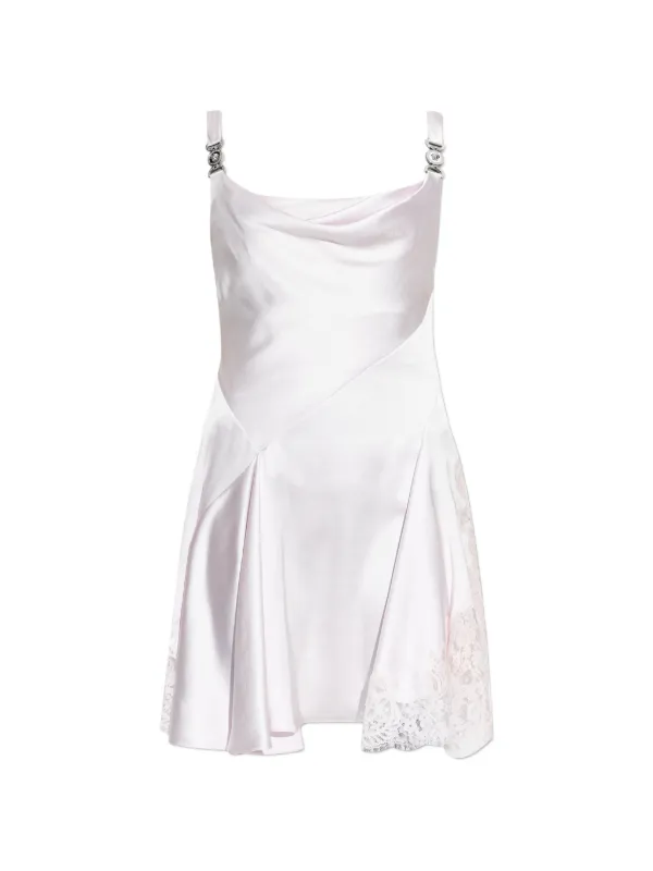 versace backless dress lace-trim Satin Mini | Pink draped panels ivory prom dress Vera Wang ZELLIE Backless Color:Ivory/Blue